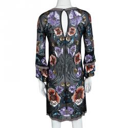 Matthew Williamson Black Silk Floral Pattern Sequin Embellished Dress S