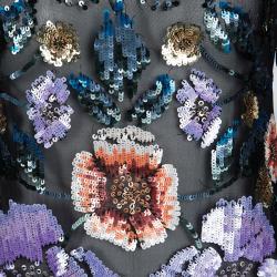 Matthew Williamson Black Silk Floral Pattern Sequin Embellished Dress S