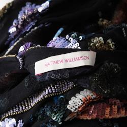 Matthew Williamson Black Silk Floral Pattern Sequin Embellished Dress S