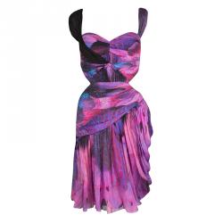 Pre Owned Mathew Williamson Multicolor Ruched Silk Cutout Waist Detail Sleeveless Dress M