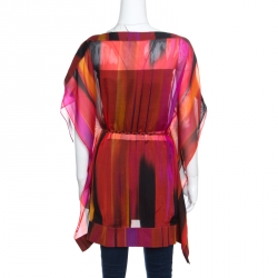 Matthew Williamson Escape Multicolor Printed Sheer Silk Belted Kaftan Tunic S