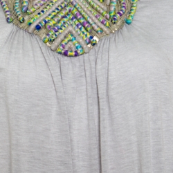 Pre Owned Matthew Williamson Grey Melange Knit Embellished Neckline Detail Boxy Dress M