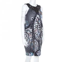 Mathew Williamson Black Geometric Print Silk Embellished Draped Cowl Dress M