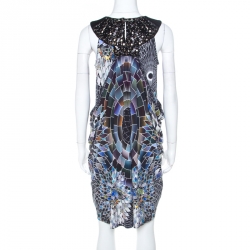 Mathew Williamson Black Geometric Print Silk Embellished Draped Cowl Dress M