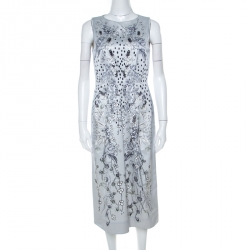 Grey Floral Print Cotton Blend Sleeveless Dress