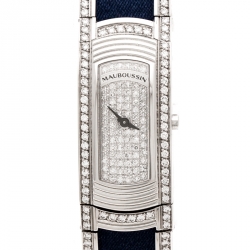 Mauboussin Diamond Pave Dial 18K White Gold Diamonds Lady M Mini R68800 Women's Wristwatch 17 mm