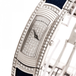 Mauboussin Diamond Pave Dial 18K White Gold Diamonds Lady M Mini R68800 Women's Wristwatch 17 mm