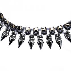 Mawi Metal Crystal Gunmetal Claw Set Spike Necklace 