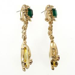 Mawi Dangling Green Gemstone Gold Plated Earrings