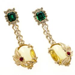 Mawi Dangling Green Gemstone Gold Plated Earrings