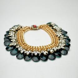 Mawi Double Chain Necklace with Crystal Leaf and Teardrops