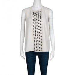 Pre Owned Max Mara Cream Contrast Embellished Sleeveless Top M