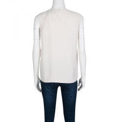 Pre Owned Max Mara Cream Contrast Embellished Sleeveless Top M