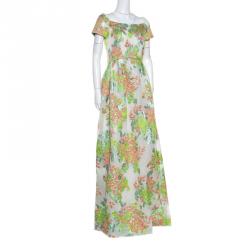 Pre Owned Max Mara White Floral Lurex Jacquard Danzica Maxi Dress S