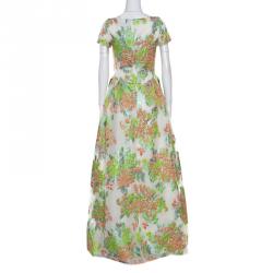 Pre Owned Max Mara White Floral Lurex Jacquard Danzica Maxi Dress S