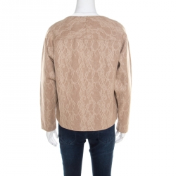 Pre Owned Max Mara Camel Brown Wool Floral Lace Raglan Sleeve Liriche Top L