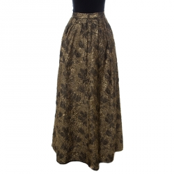 Pre Owned Max Mara Gold Floral Brocade Pleated Maxi Skirt M 