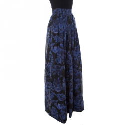 Max Mara Blue Printed Silk Maxi Skirt M 