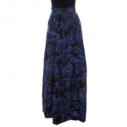 Max Mara Blue Printed Silk Maxi Skirt M 