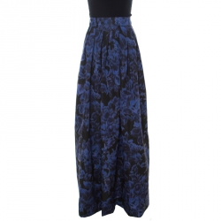 Max Mara Blue Printed Silk Maxi Skirt M 