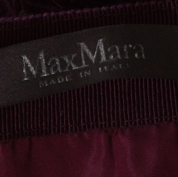 Pre Owned Max Mara Burgundy Metallic Jacquard Faux Feather Fringed Maxi Skirt S