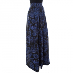Max Mara Blue Printed Silk Maxi Skirt M