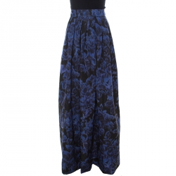 Max Mara Blue Printed Silk Maxi Skirt M