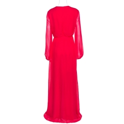 Pre Owned Max Mara Pink Georgette Silk Uguale Maxi Dress L
