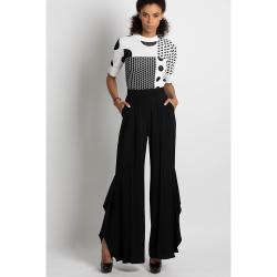 Pre Owned Max Mara Black Donnola Ruffled Wide-Leg Pants L (46)