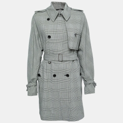 Pre Owned Max Mara Black Checkered Cotton Belted Trench Coat M