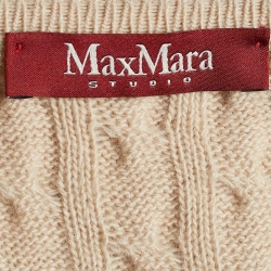 Pre Owned Max Mara Studio Beige Cable Knit & Suede Paneled Cardigan M