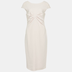 Pre Owned Max Mara Studio Pink Crepe Ruched Midi Dress M
