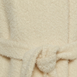 Max Mara Studio Cream Fur Trim Wool Blend Belted Coat S