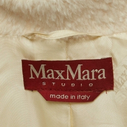 Max Mara Studio Cream Fur Trim Wool Blend Belted Coat S