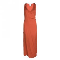 Pre Owned Max Mara Orange Silk Sleeveless Wrap Dress M