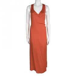 Pre Owned Max Mara Orange Silk Sleeveless Wrap Dress M