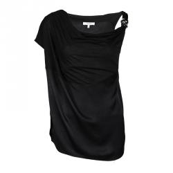 Pre Owned Max Mara Black Metal Ring Detail Asymmetric Sleeveless Top M