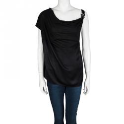 Pre Owned Max Mara Black Metal Ring Detail Asymmetric Sleeveless Top M