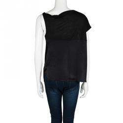 Pre Owned Max Mara Black Metal Ring Detail Asymmetric Sleeveless Top M