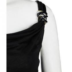 Pre Owned Max Mara Black Metal Ring Detail Asymmetric Sleeveless Top M