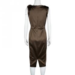 مملوكة مسبقًا Max Mara Brown Satin Flower Detail Sleeveless Sheath Dress L