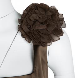 مملوكة مسبقًا Max Mara Brown Satin Flower Detail Sleeveless Sheath Dress L