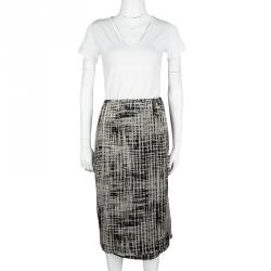 Pre Owned Max Mara Beige and Black Textured Wrap Skirt M