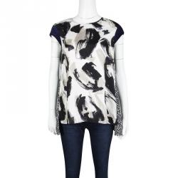 Pre Owned Max Mara Multicolor Printed Velvet Cap Sleeve Detail High Low Bosforo Top M