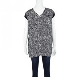 Pre Owned Max Mara Multicolor Printed Velvet Cap Sleeve Detail High Low Bosforo Top M