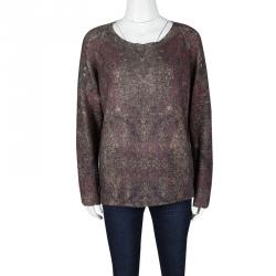 Pre Owned Max Mara Multicolor Floral Pattern Rib Trim Cashmere Sweater M