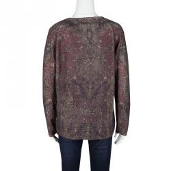 Pre Owned Max Mara Multicolor Floral Pattern Rib Trim Cashmere Sweater M