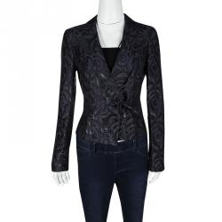 Pre Owned Max Mara Navy Blue Jacquard Tie Detail Blazer M
