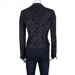 Pre Owned Max Mara Navy Blue Jacquard Tie Detail Blazer M