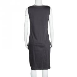 Pre Owned Max Mara Grey And White Printed Sleeveless Draped Gathered Dress M